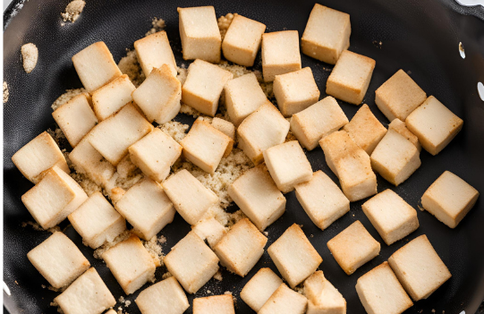 Air frying the tofu