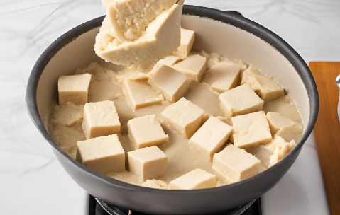 Mixing the tofu with batter