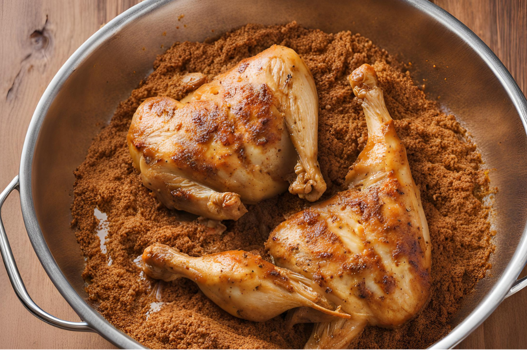 Mixing chicken and spice mixture