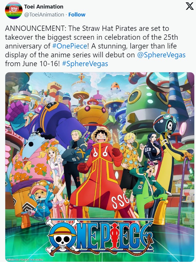 Toei tweets to take over Vegas Sphere for 25th Anniversary